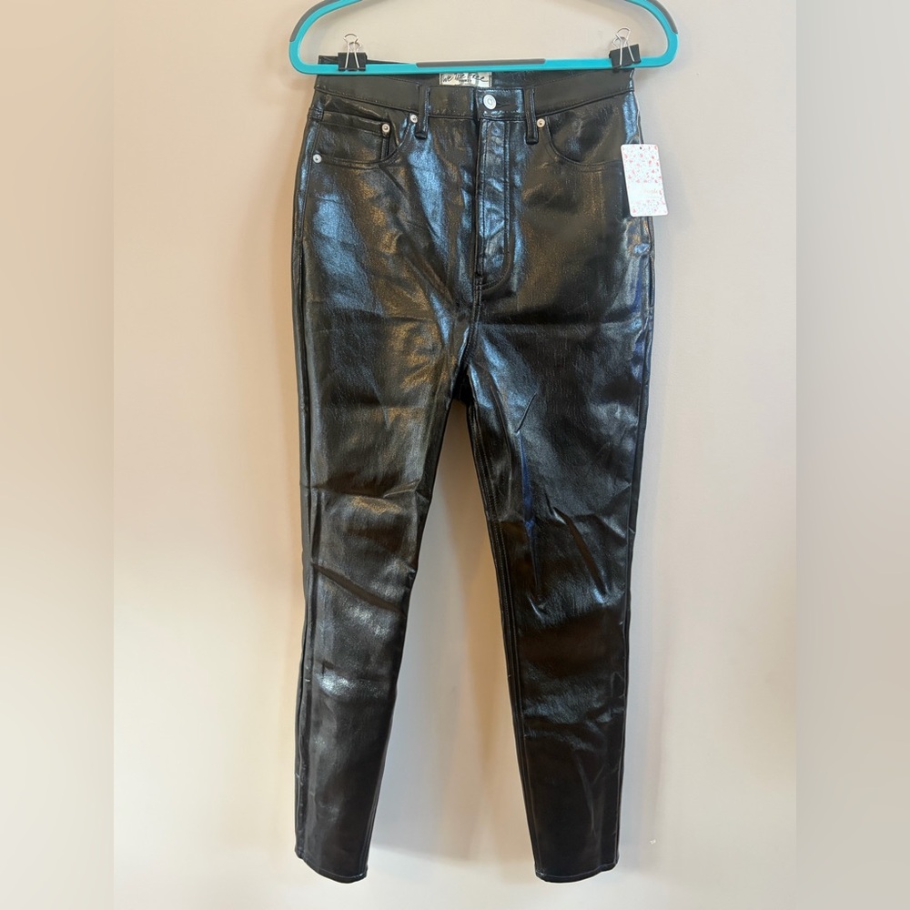 NWT Free People We The Free Phoenix Liquid Black Faux Leather Slim Skinny Jeans